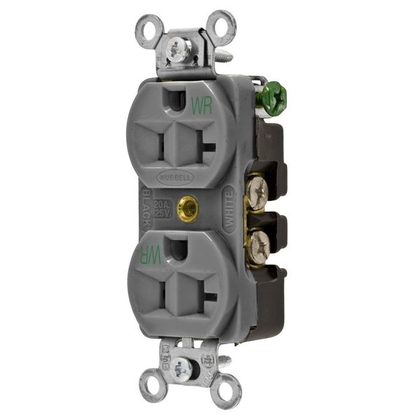 Hubbell Wiring Device-Kellems Straight Blade Devices, Weather Resistant Receptacles, Duplex, Commercial/Industrial Grade, 2-Pole 3-Wire Grounding, 15A 125V, 5-15R, Gray 5362GYWR